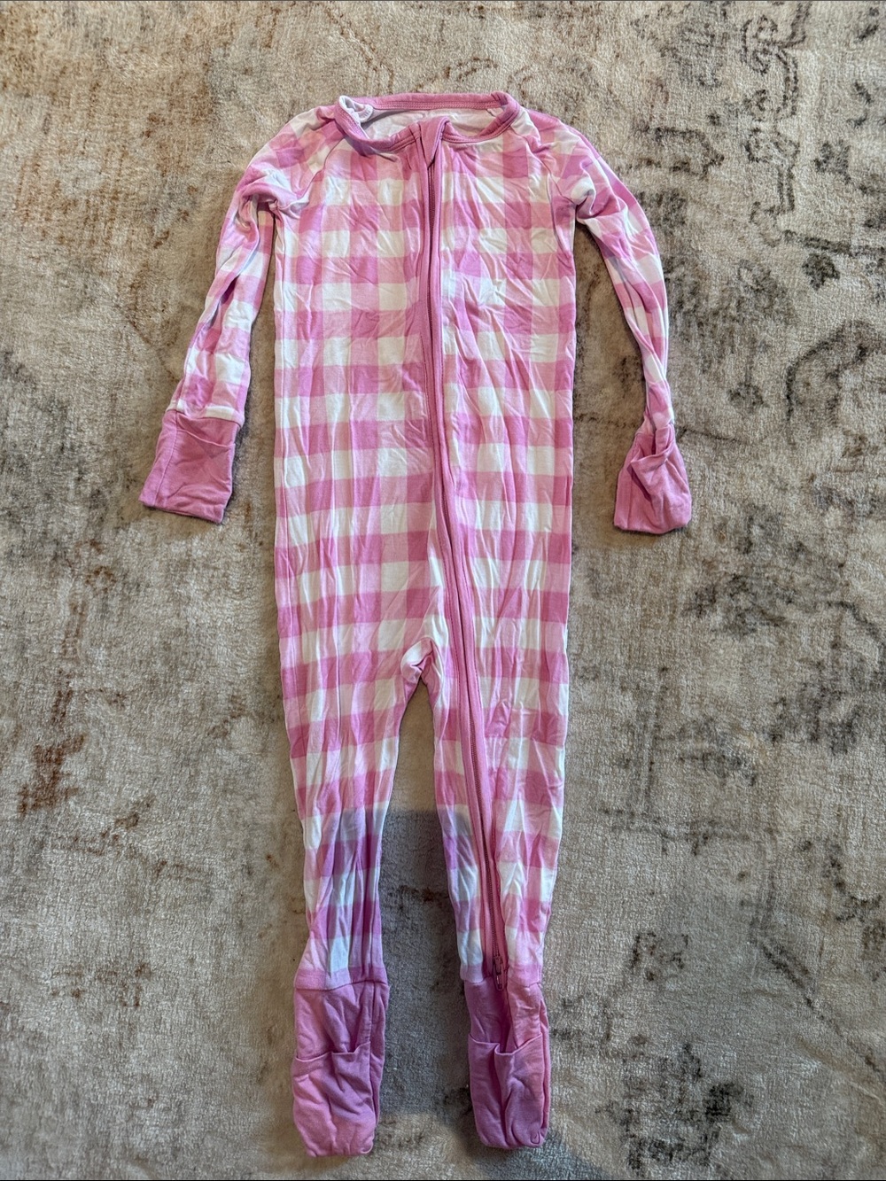 Little Sleepies Pink Check Kids One-Piece Zip Footed Pajamas